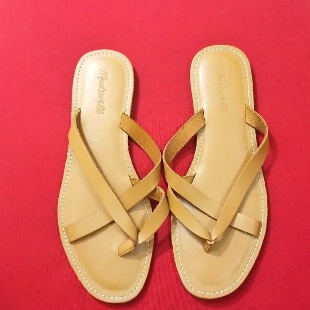 Madewell Tan Leather Strappy Flip Flop Sandals